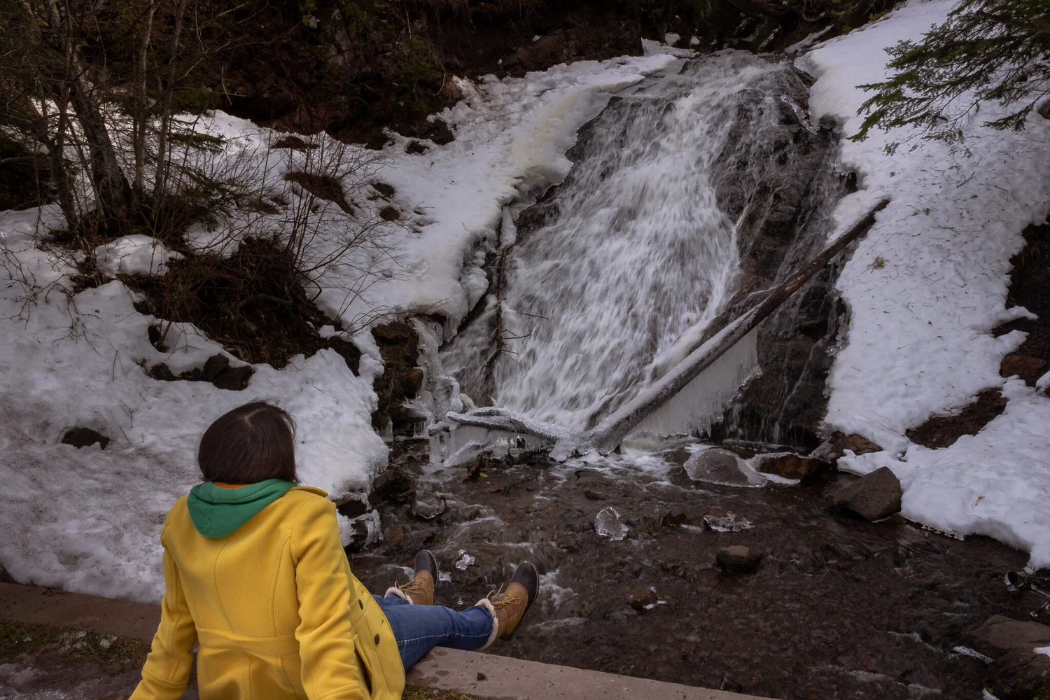 Keweenaw Peninsula waterfall flowing over volcanic rock formations
