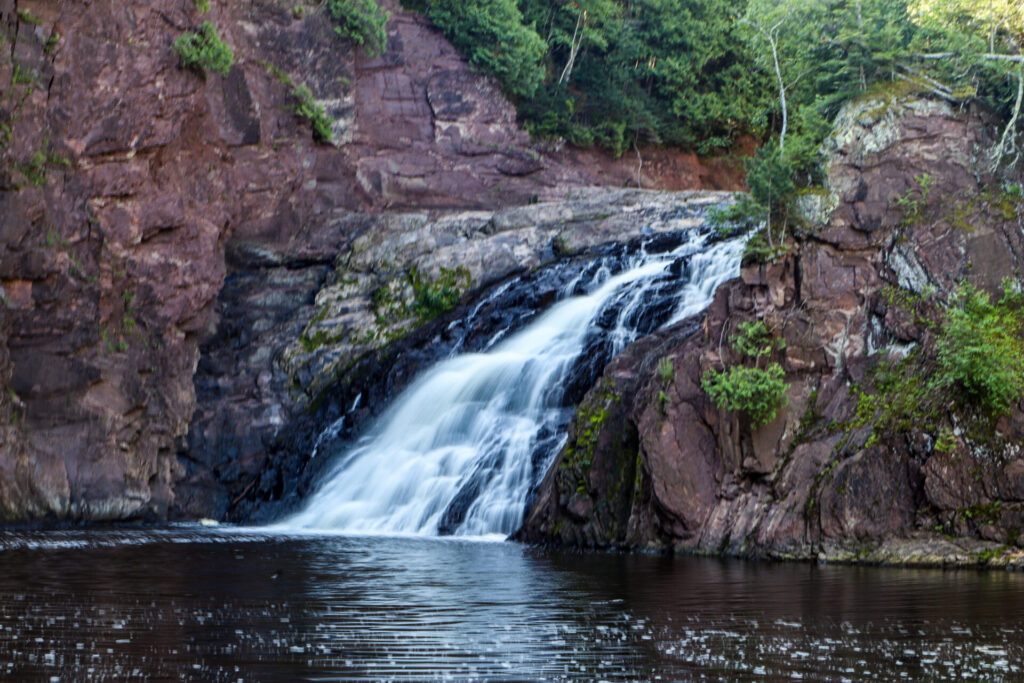 Superior Falls on Michigan Wisconsin border dropping into Lake Superior