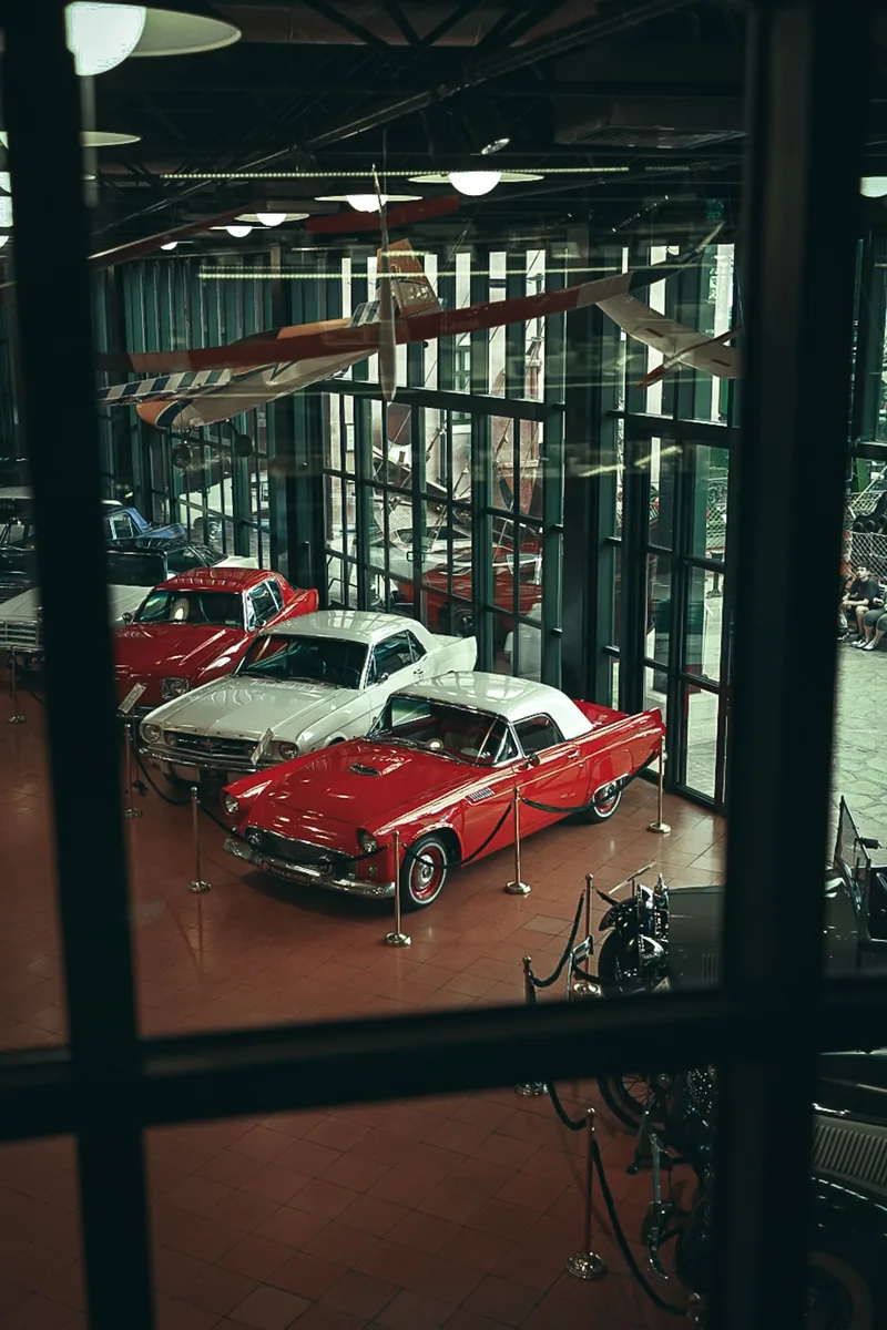 A nostalgic view of classic cars at the Rahmi Koç Museum, Istanbul, showcasing retro automotive design